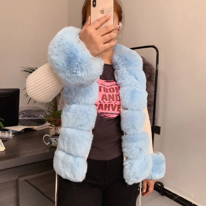Women's Cozy Faux Fur Knitted Winter Fashion Cardigan Sweater 2
