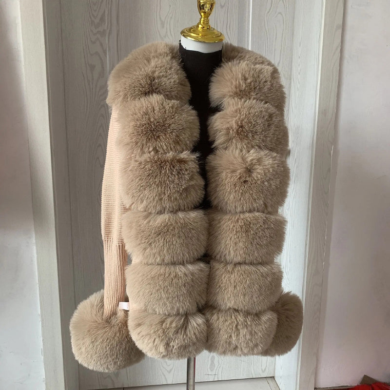 Women's Cozy Faux Fur Knitted Winter Fashion Cardigan Sweater 3