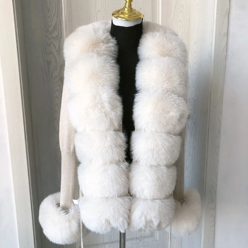 Women's Cozy Faux Fur Knitted Winter Fashion Cardigan Sweater 4