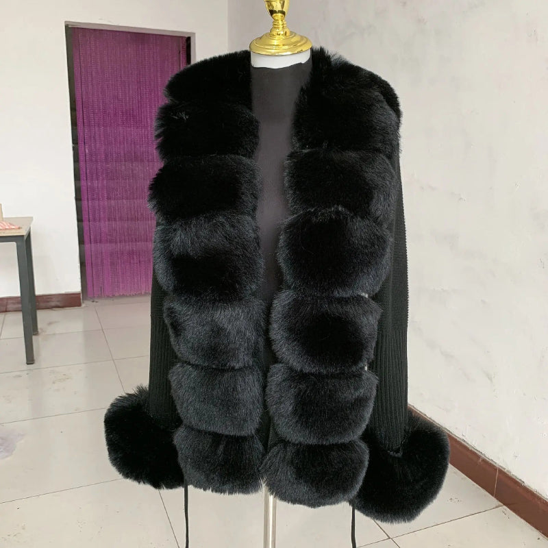Women's Cozy Faux Fur Knitted Winter Fashion Cardigan Sweater 6