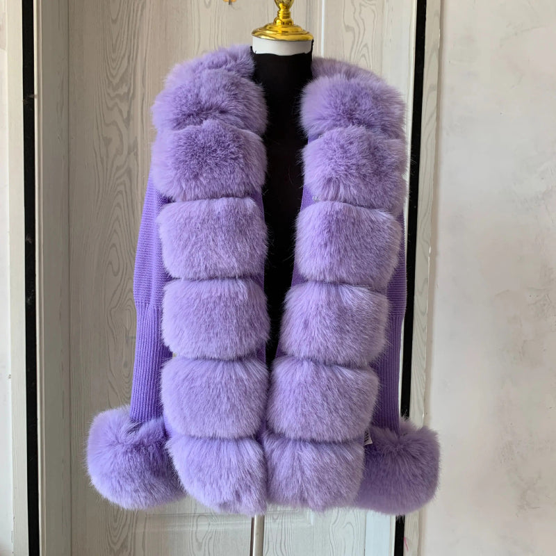 Women's Cozy Faux Fur Knitted Winter Fashion Cardigan Sweater 7