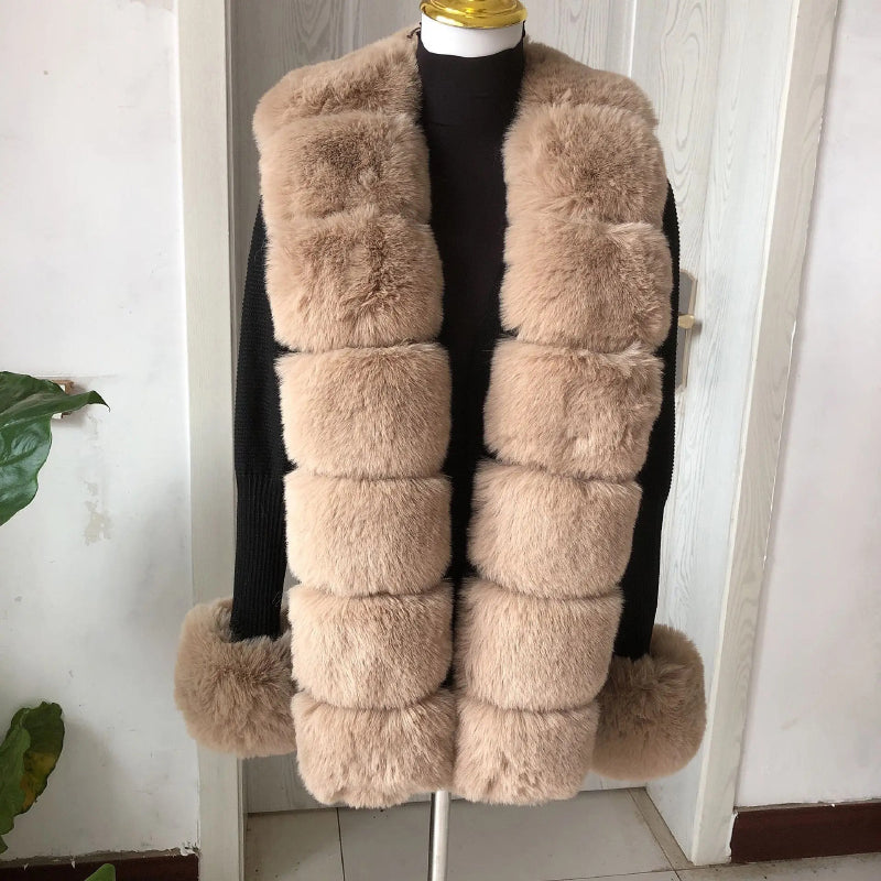 Women's Cozy Faux Fur Knitted Winter Fashion Cardigan Sweater 8