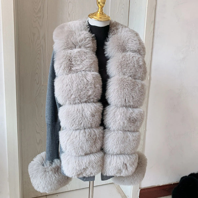 Women's Cozy Faux Fur Knitted Winter Fashion Cardigan Sweater 9