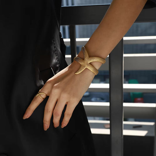 Women's Cuff Bracelet Gold Stainless Steel Starfish Design 1