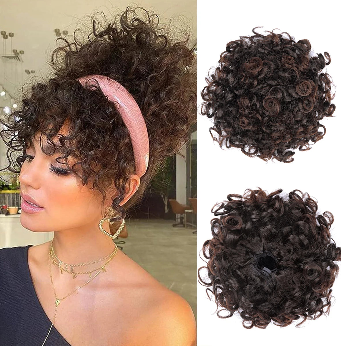 Women's Curly Hair Extensions 10 inches Synthetic Clip In Natural Look 23