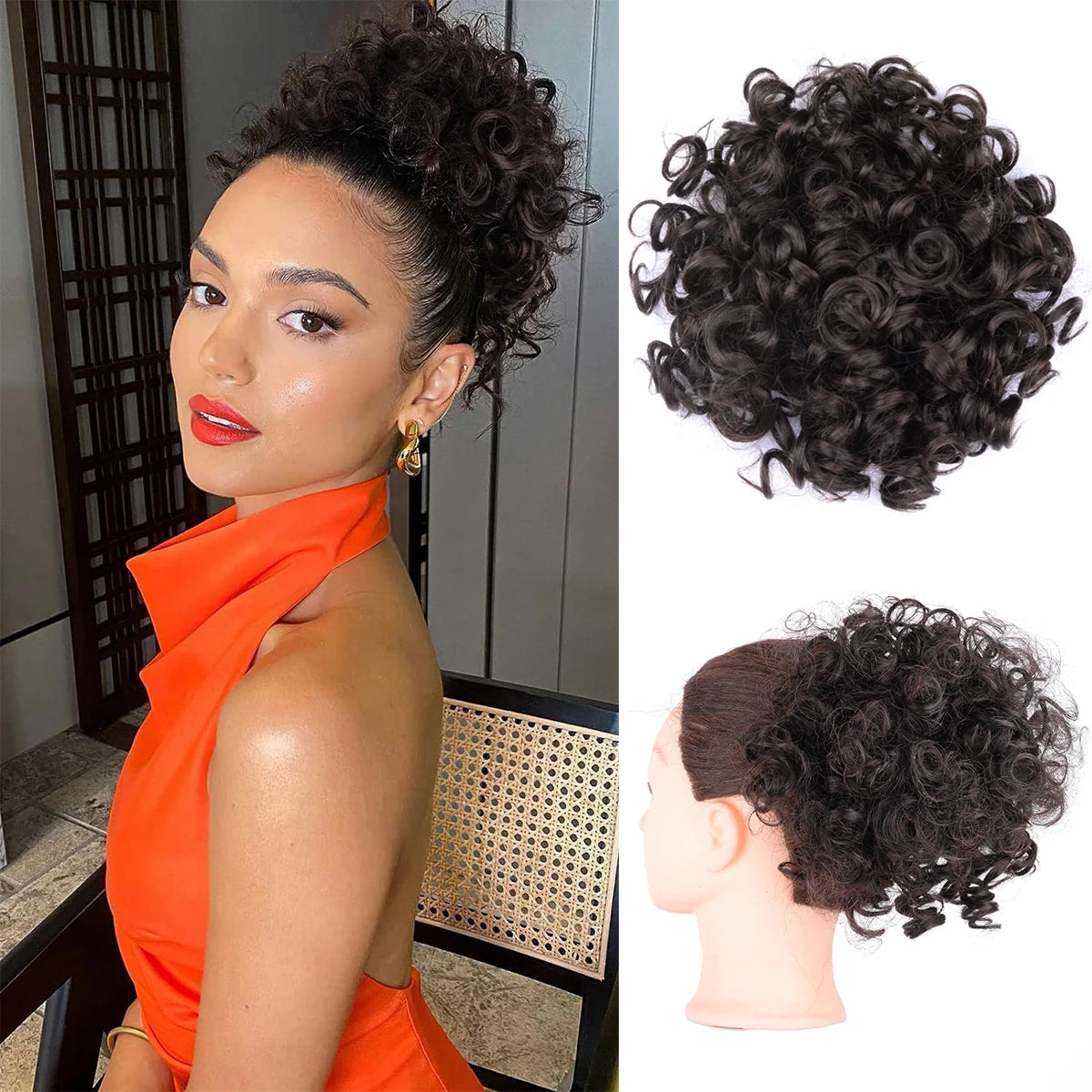 Women's Curly Hair Extensions 10 inches Synthetic Clip In Natural Look 8
