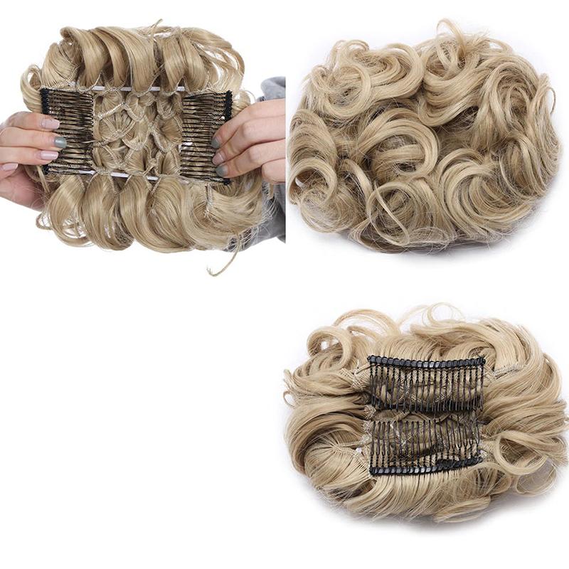 Women's Curly Hair Extensions Brown High-Temperature Fiber Clip-In Bun 0