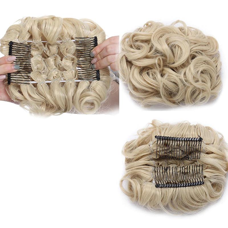 Women's Curly Hair Extensions Brown High-Temperature Fiber Clip-In Bun 25
