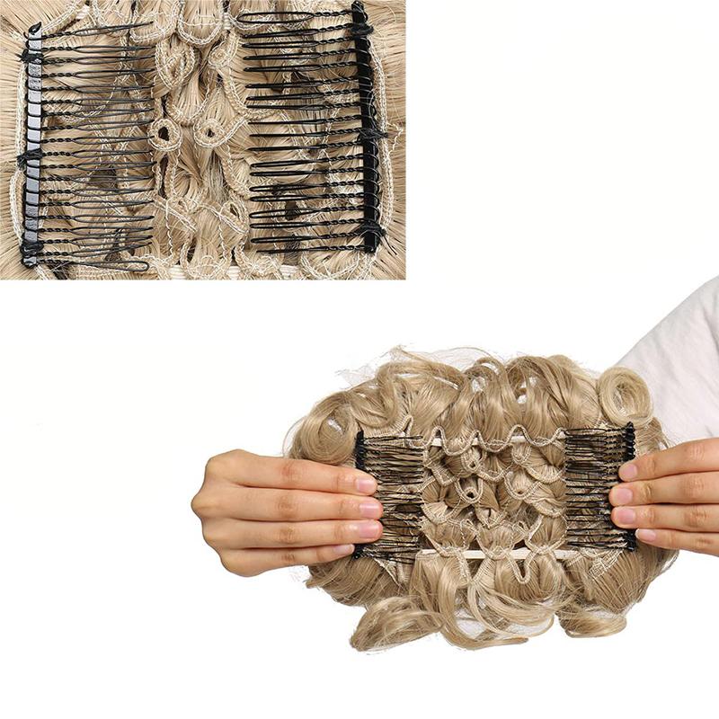 Women's Curly Hair Extensions Brown High-Temperature Fiber Clip-In Bun 3