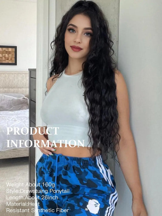 Women's Curly Ponytail Extension 26 Inch Drawstring Synthetic Hairpiece 1