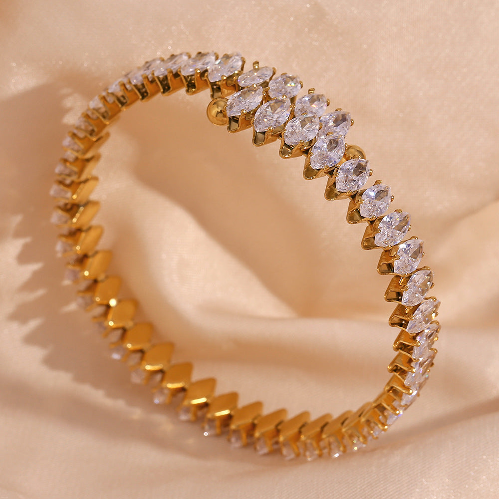 Women's Diamond Bracelet Gold Stainless Steel Elegant Design 2