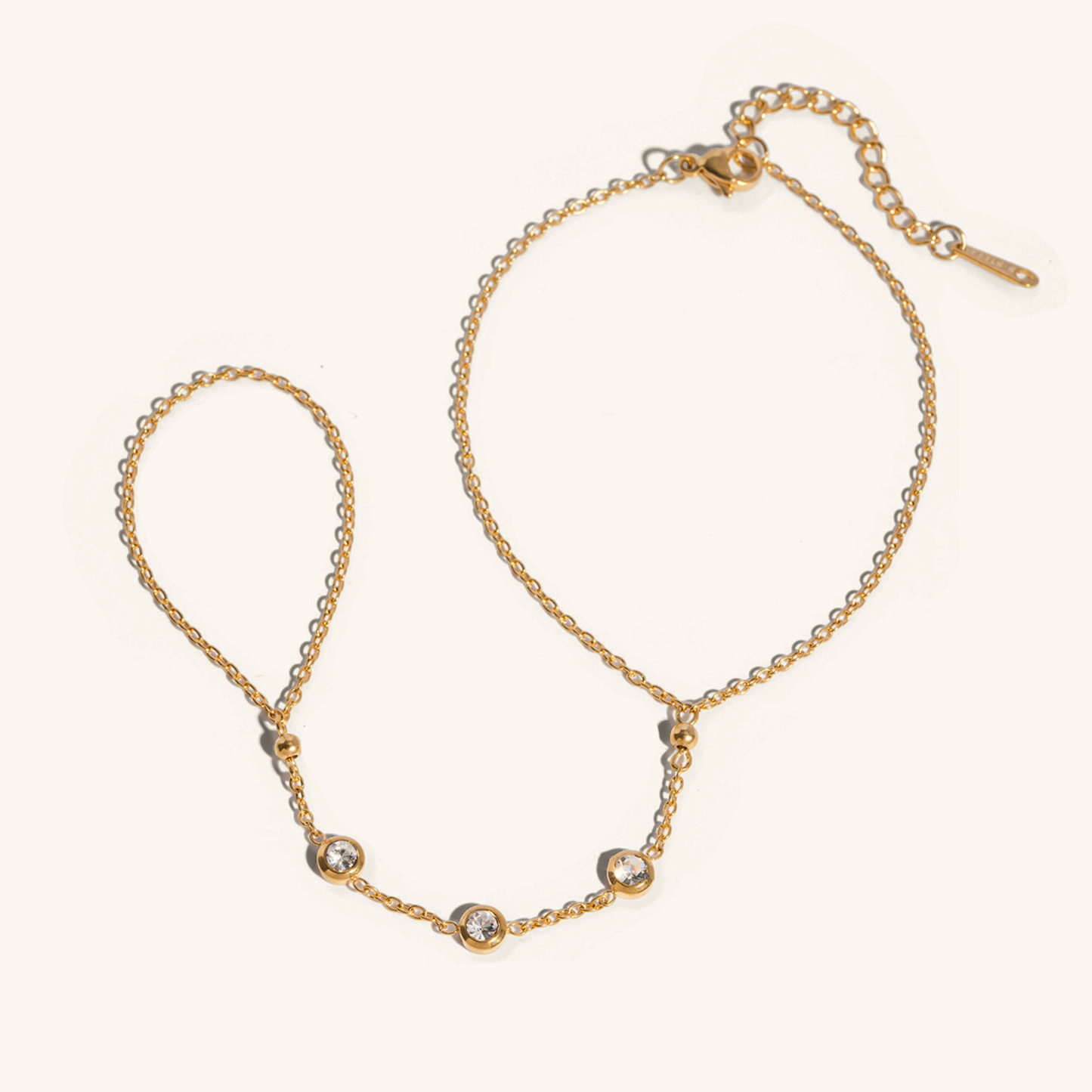 Women's Diamond Hand Chain Gold Stainless Steel 0