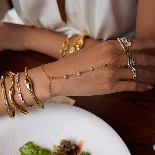 Women's Diamond Hand Chain Gold Stainless Steel 1