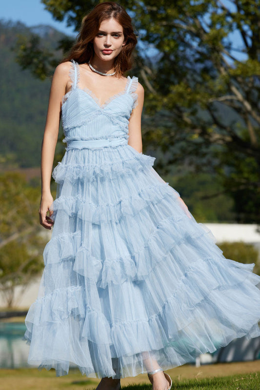 Women's Evening Maxi Dress Pale Blue Tulle 1