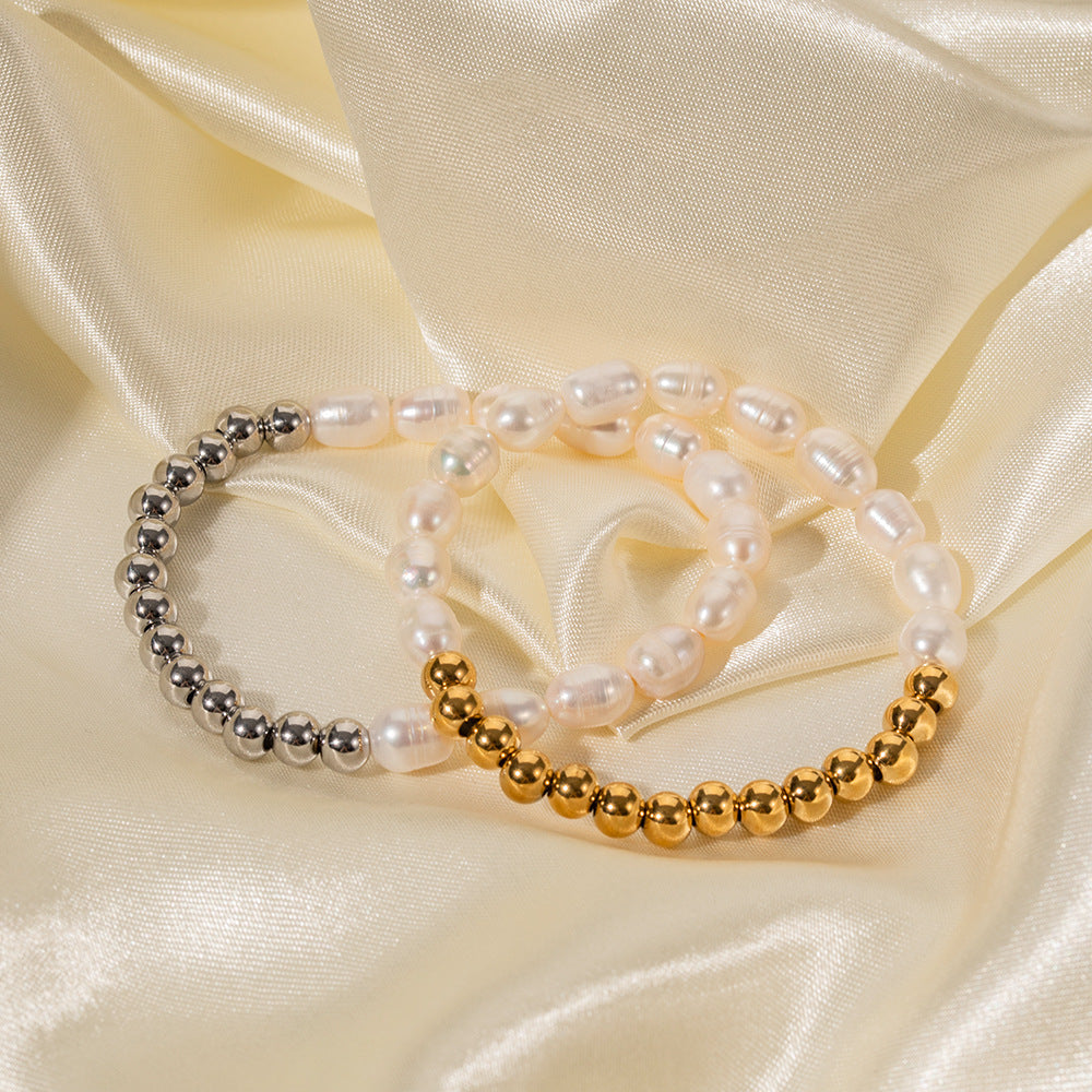 Women's Freshwater Pearl Bracelet Gold Stainless Steel 4