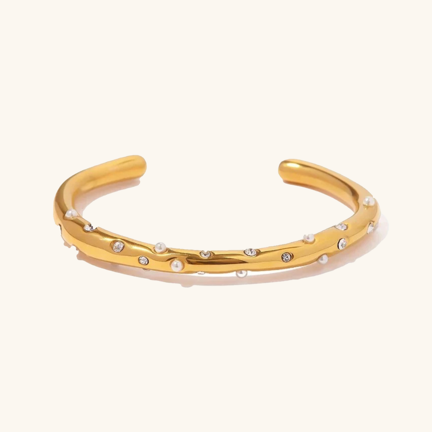 Women's Gold Bangle 18k Stainless Steel with Diamonds and Pearls 0