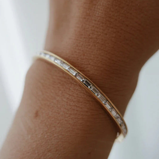 Women's Gold Bangle Bracelet with Diamond Simulants Stainless Steel 1