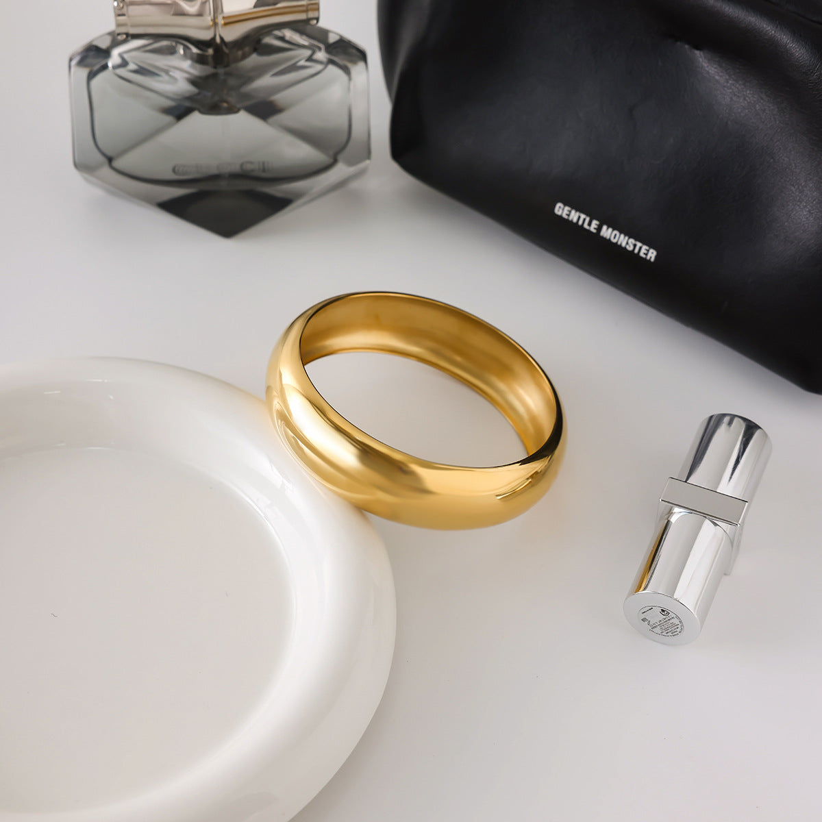 Women's Gold Bangle Smooth Stainless Steel-Plated 18k Gold 3
