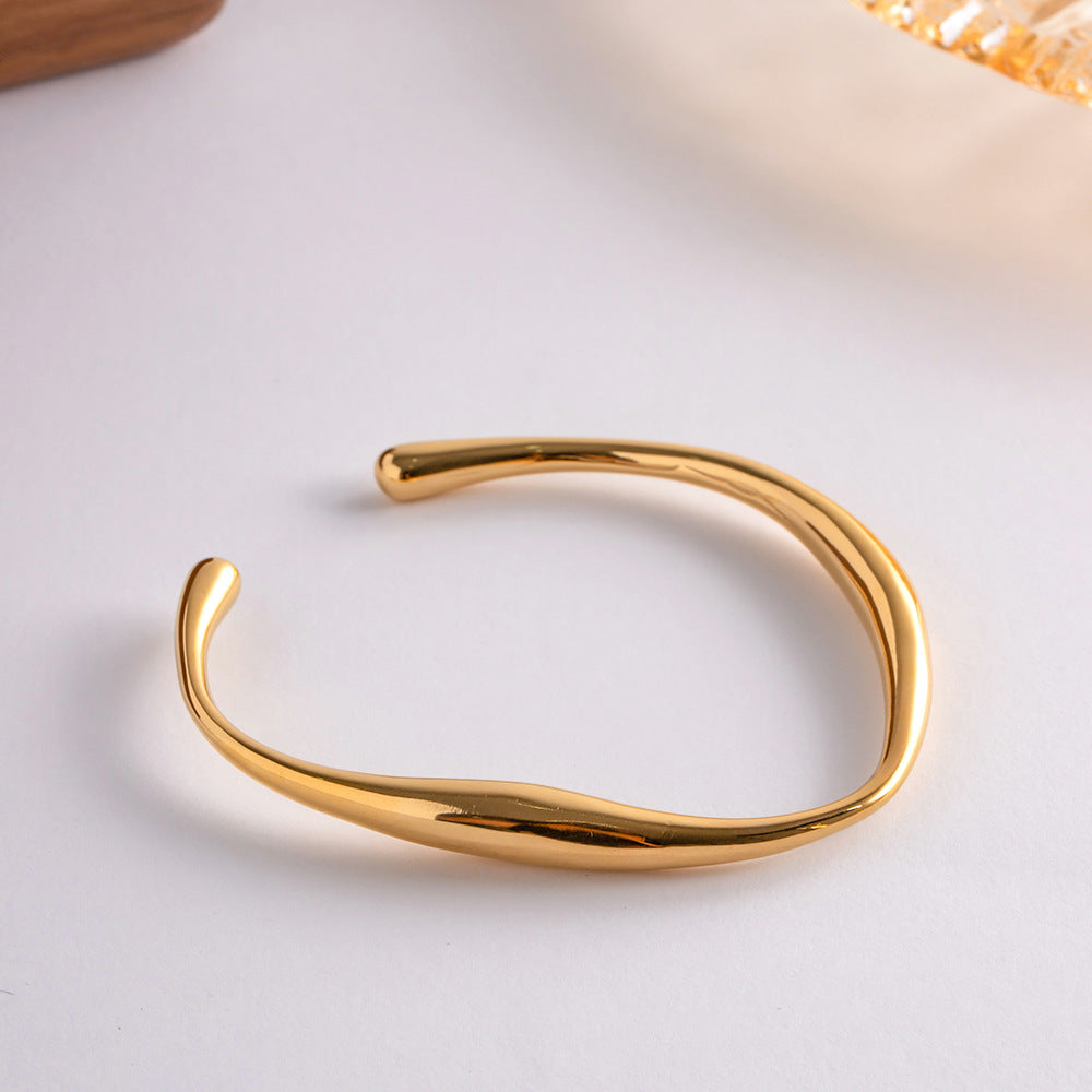 Women's Gold Bangle Twisted Stainless Steel 18k 3