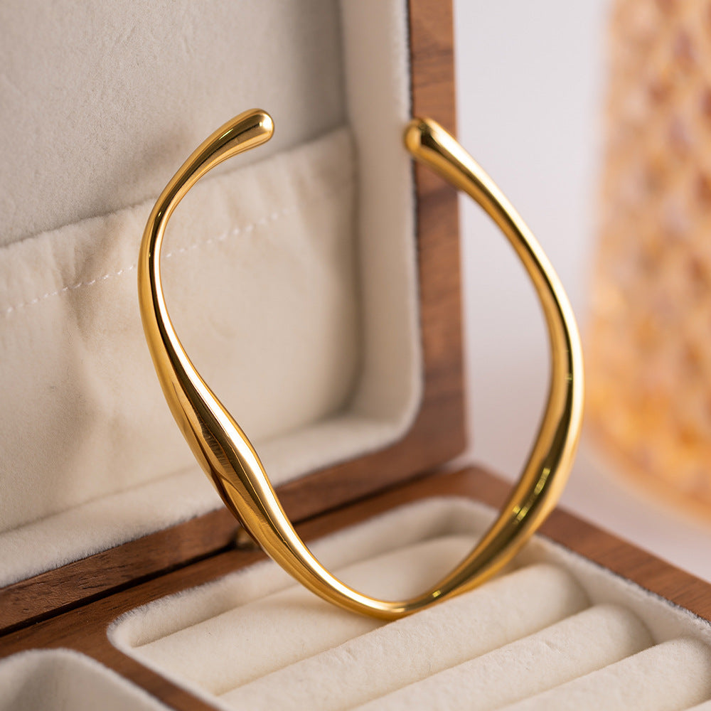Women's Gold Bangle Twisted Stainless Steel 18k 4