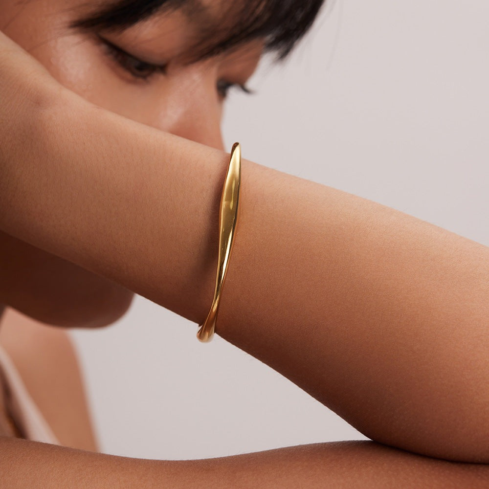 Women's Gold Bangle Twisted Stainless Steel 18k 5
