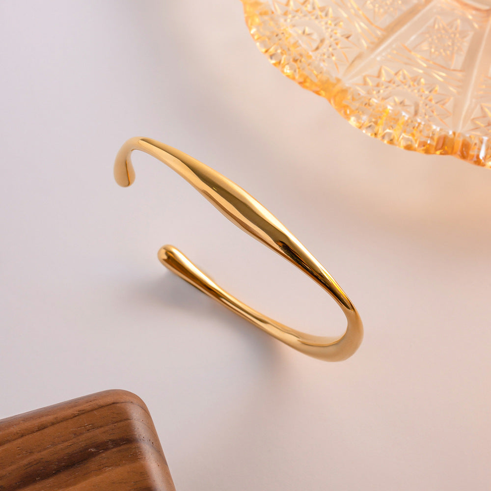 Women's Gold Bangle Twisted Stainless Steel 18k 6