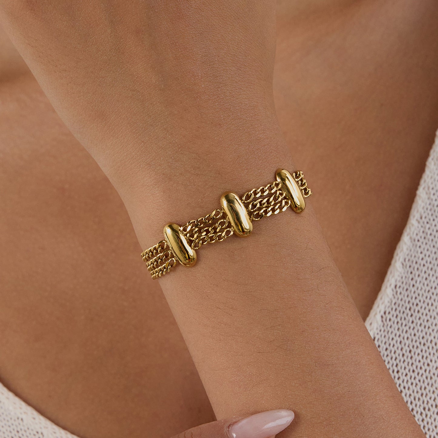 Women's Gold Bracelet Stainless Steel 18k Gold Layered Chain 2