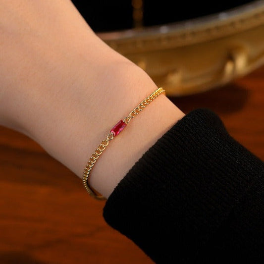 Women's Gold Bracelet with Ruby Charm Hypoallergenic Sterling Silver 1