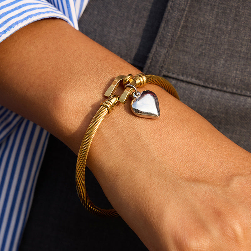 Women's Gold Bracelet with Silver Heart Charm Stainless Steel 1
