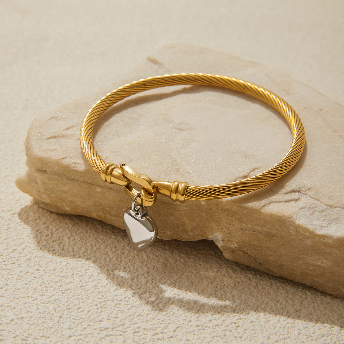 Women's Gold Bracelet with Silver Heart Charm Stainless Steel 4