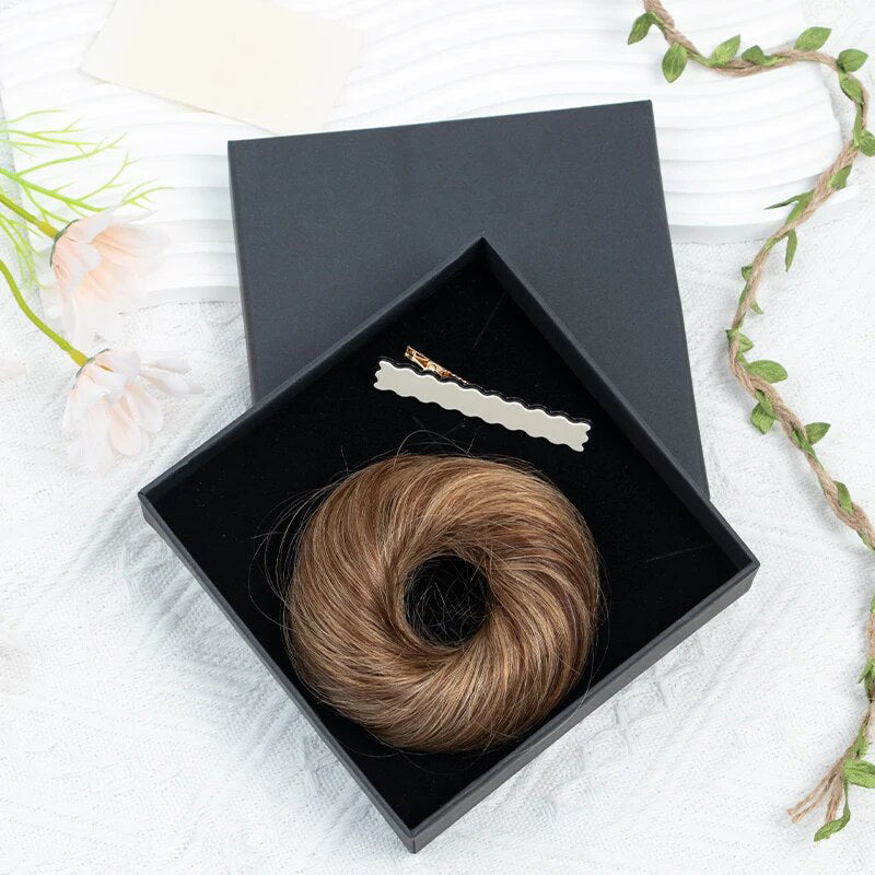 Women's Hair Bun Scrunchie Extension Wig Brown Non-Remy Hair 12