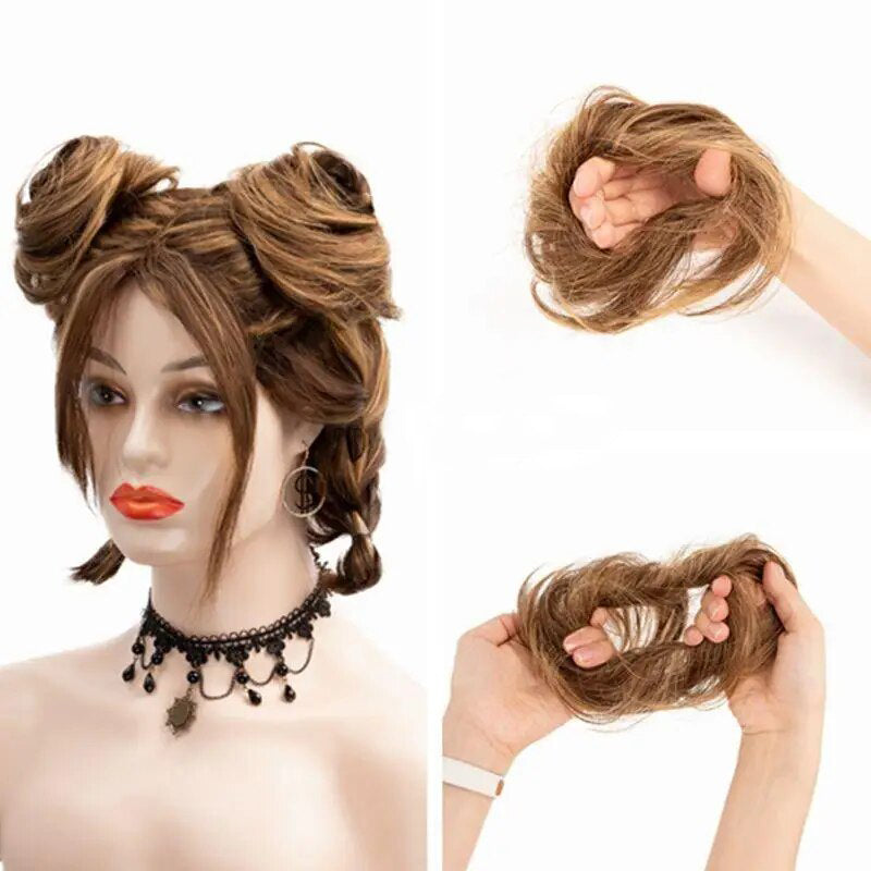 Women's Hair Bun Scrunchie Extension Wig Brown Non-Remy Hair 2
