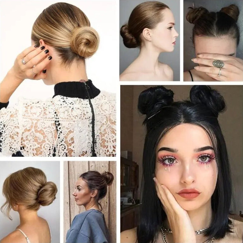 Women's Hair Bun Scrunchie Extension Wig Brown Non-Remy Hair 3