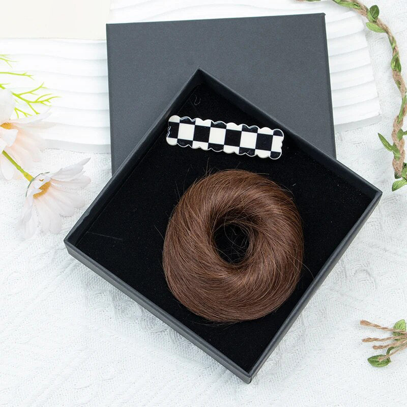 Women's Hair Bun Scrunchie Extension Wig Brown Non-Remy Hair 7