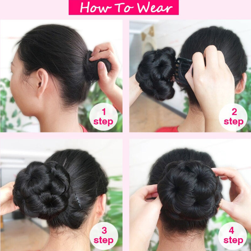 Women's Hair Extensions Flower Shape Synthetic Hair Bun Scrunchie 5