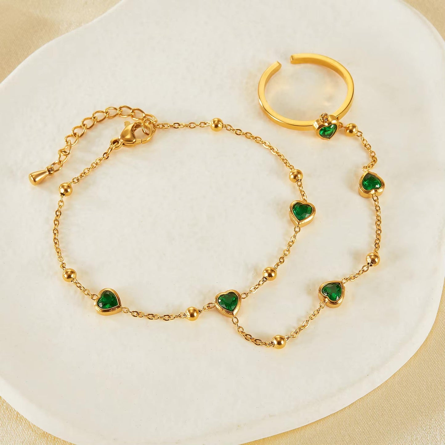 Women's Hand Chain Emerald Stainless Steel-Plated 18k Gold 3
