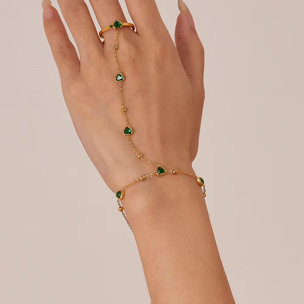 Women's Hand Chain Emerald Stainless Steel-Plated 18k Gold 5