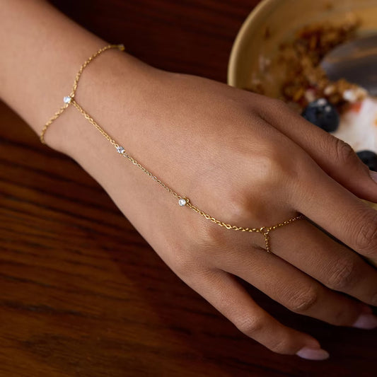 Women's Hand Chain Gold Stainless Steel with Diamond Simulants 1