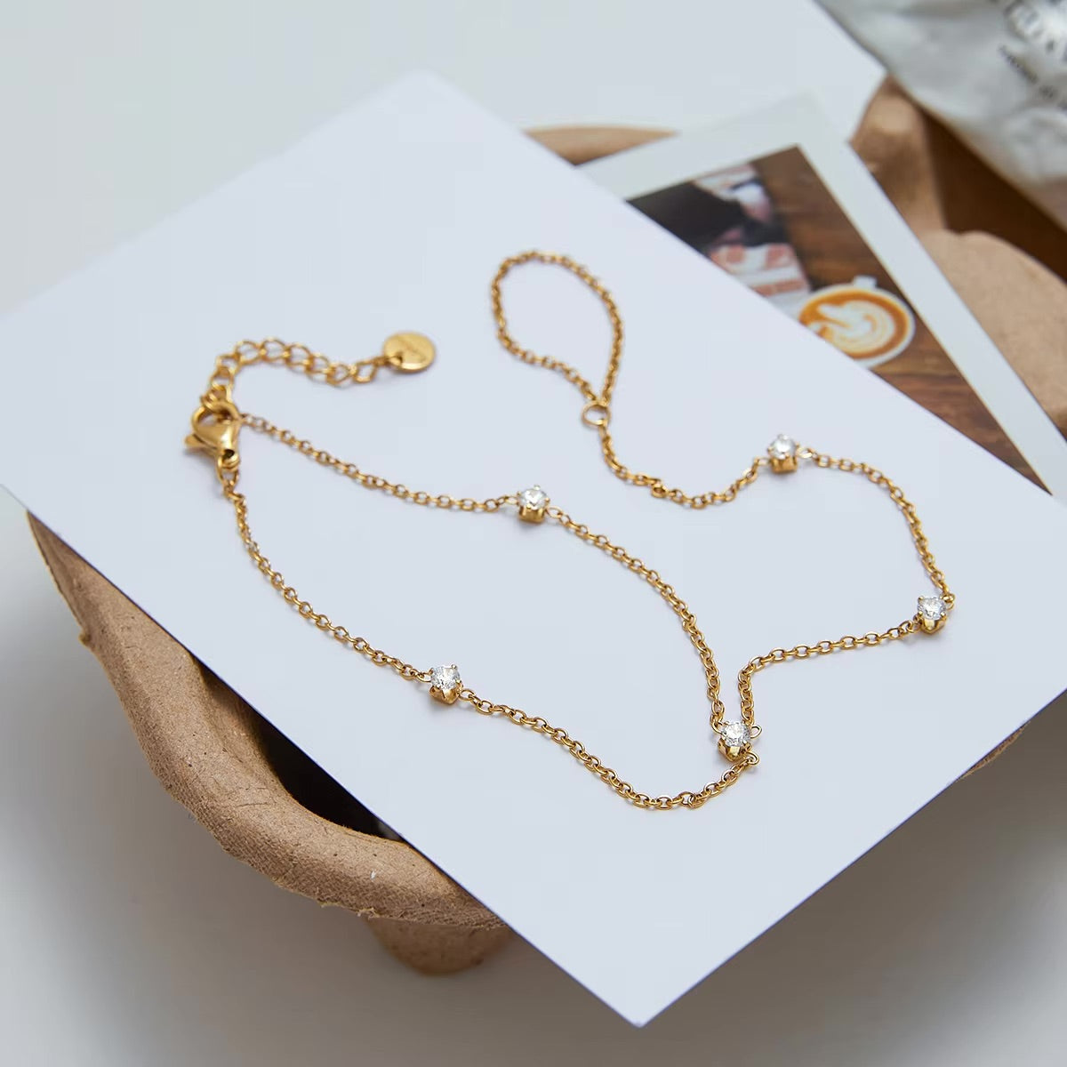 Women's Hand Chain Gold Stainless Steel with Diamond Simulants 3