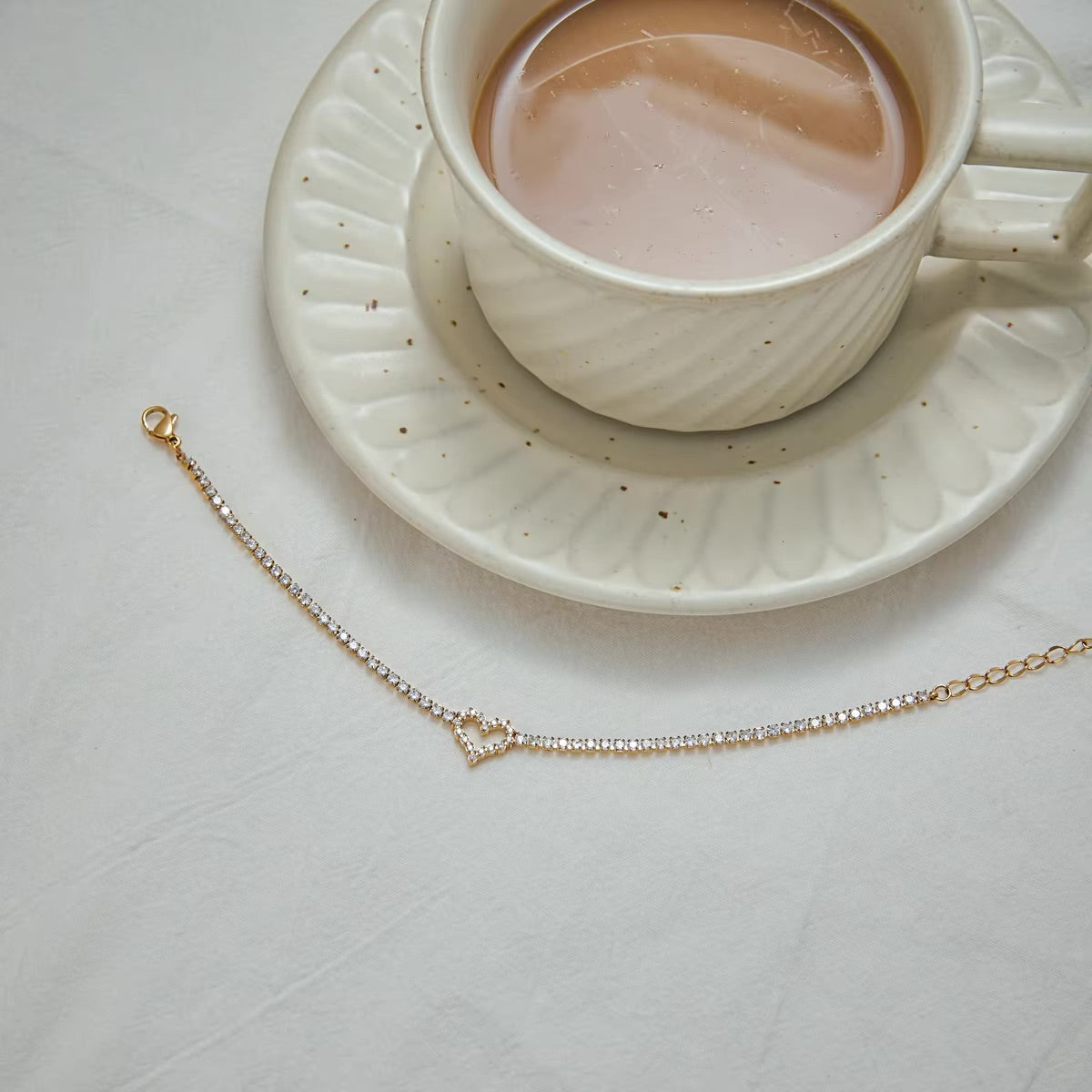 Women's Heart Bracelet Gold Stainless Steel with Diamond Simulants 2