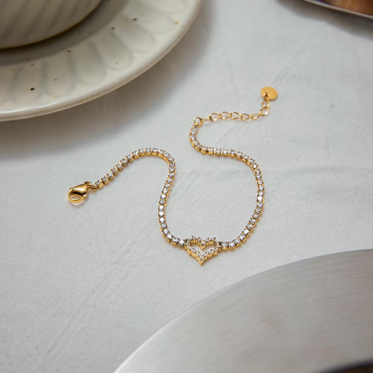 Women's Heart Bracelet Gold Stainless Steel with Diamond Simulants 3