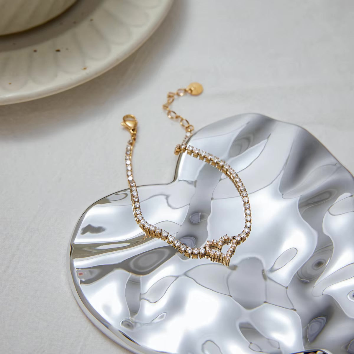 Women's Heart Bracelet Gold Stainless Steel with Diamond Simulants 4
