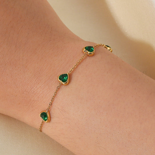 Women's Heart Bracelet Green Stainless Steel-Plated 18k Gold 1