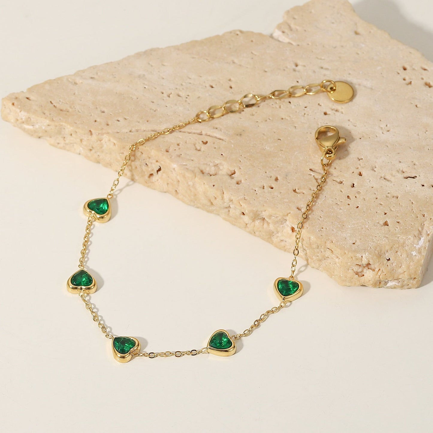 Women's Heart Bracelet Green Stainless Steel-Plated 18k Gold 2