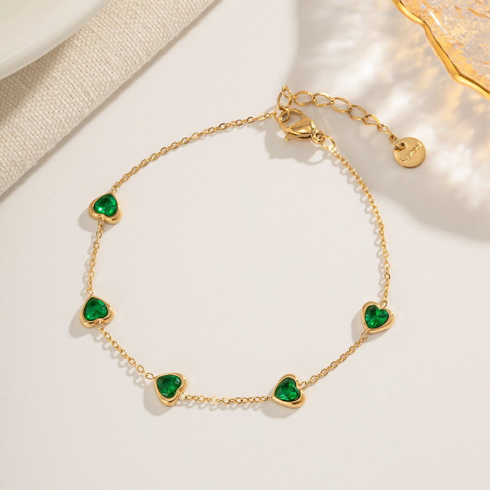Women's Heart Bracelet Green Stainless Steel-Plated 18k Gold 3