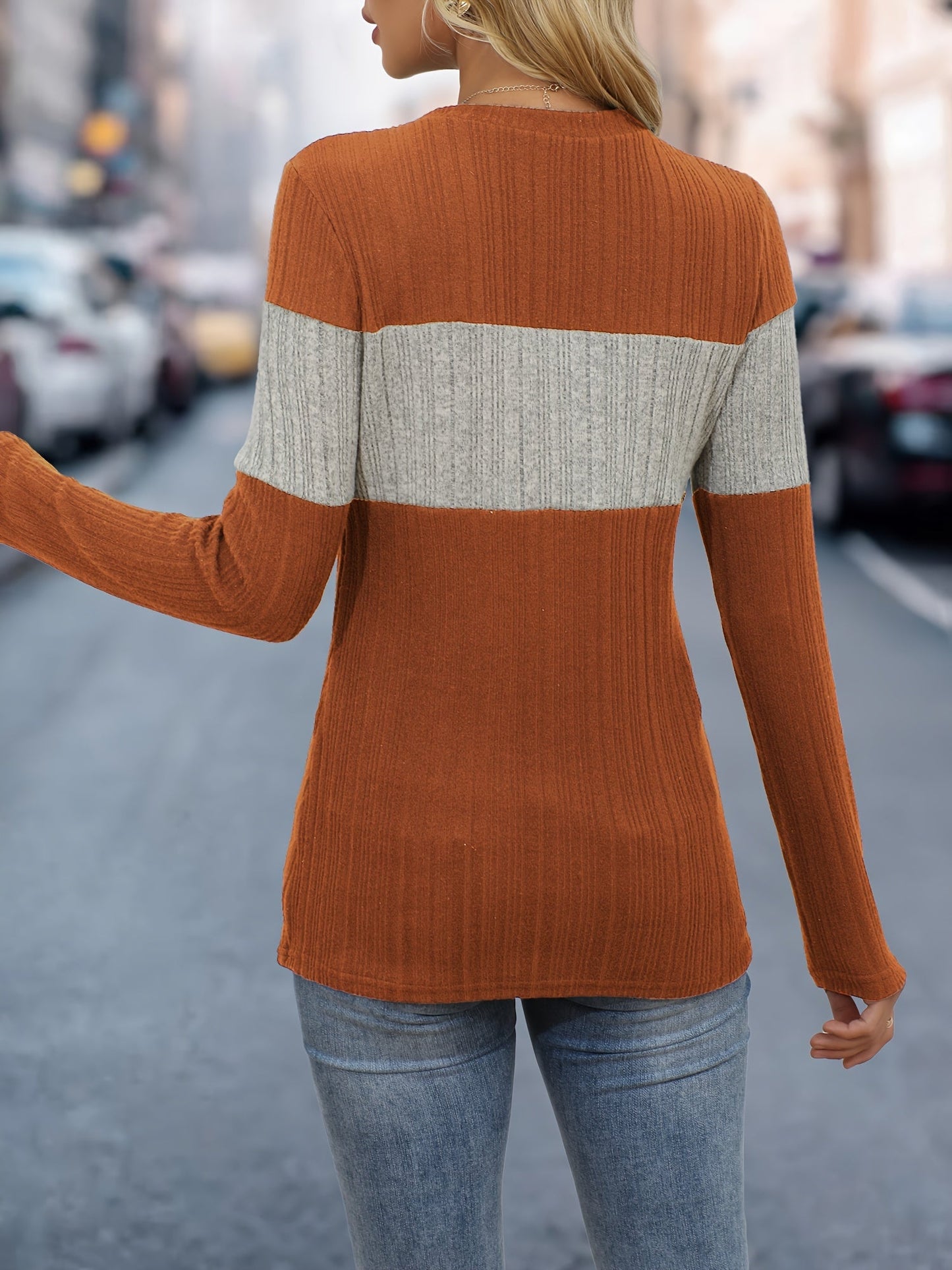 Womens Ribbed Knit Sweater - Long Sleeve Crew Neck for Casual Style 7