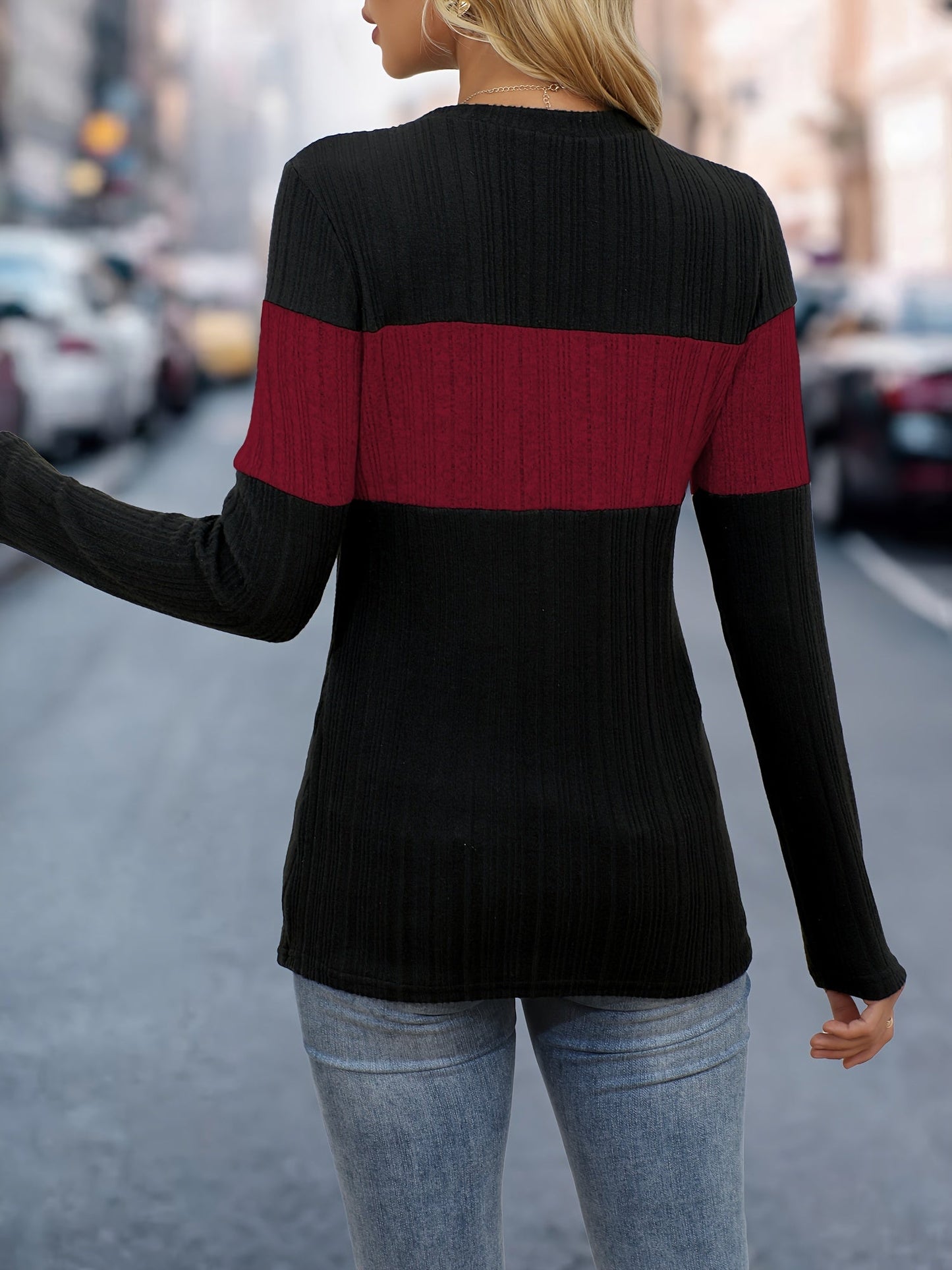Womens Ribbed Knit Sweater - Long Sleeve Crew Neck for Casual Style 8