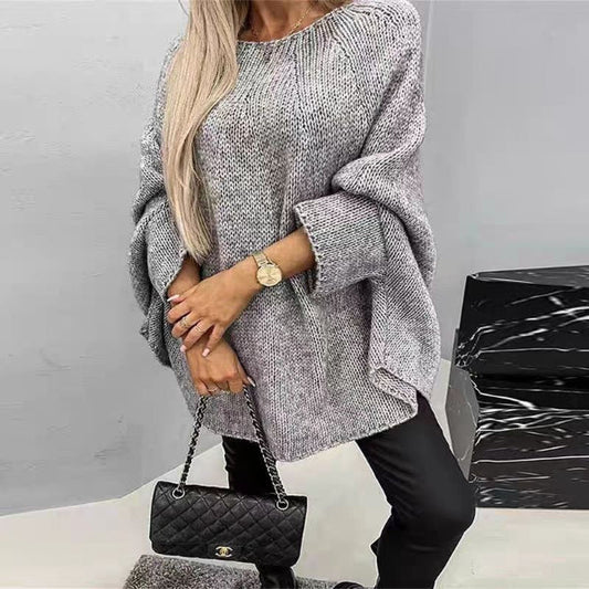 Oversized Women's Sweater with Batwing Sleeves - Soft Wool Blend, Hip Length 2