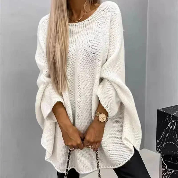 Oversized Women's Sweater with Batwing Sleeves - Soft Wool Blend, Hip Length 5