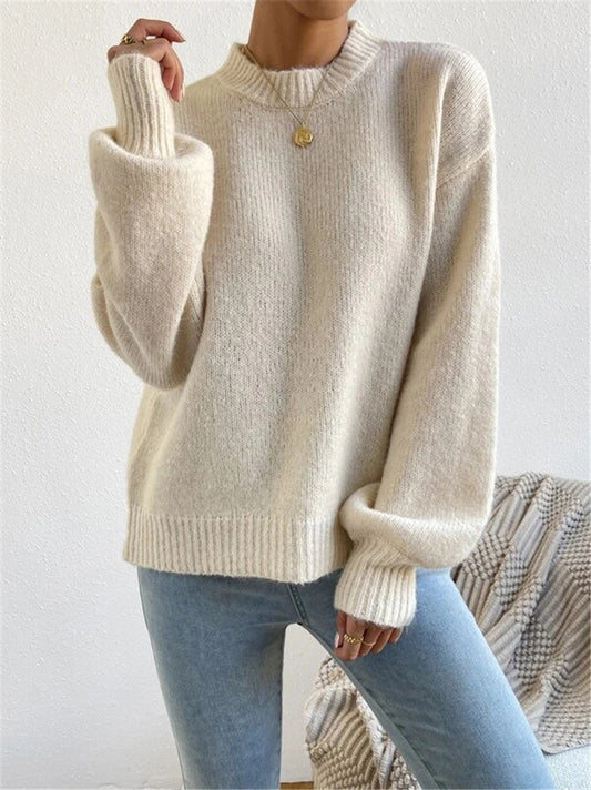 Womens Relaxed Fit Knit Sweater - Soft Touch Crew Neck with Ribbed Cuffs 2